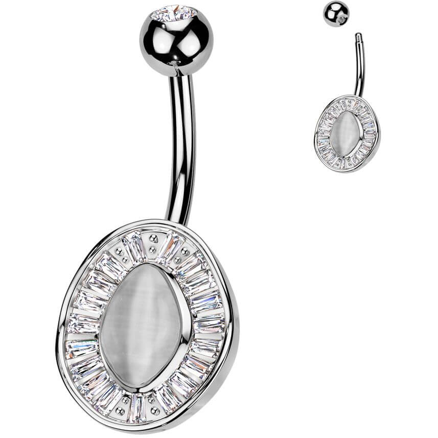 Bauchnabelpiercing Katzenauge Stein Baguette Schliff Zirkonia - Image 3