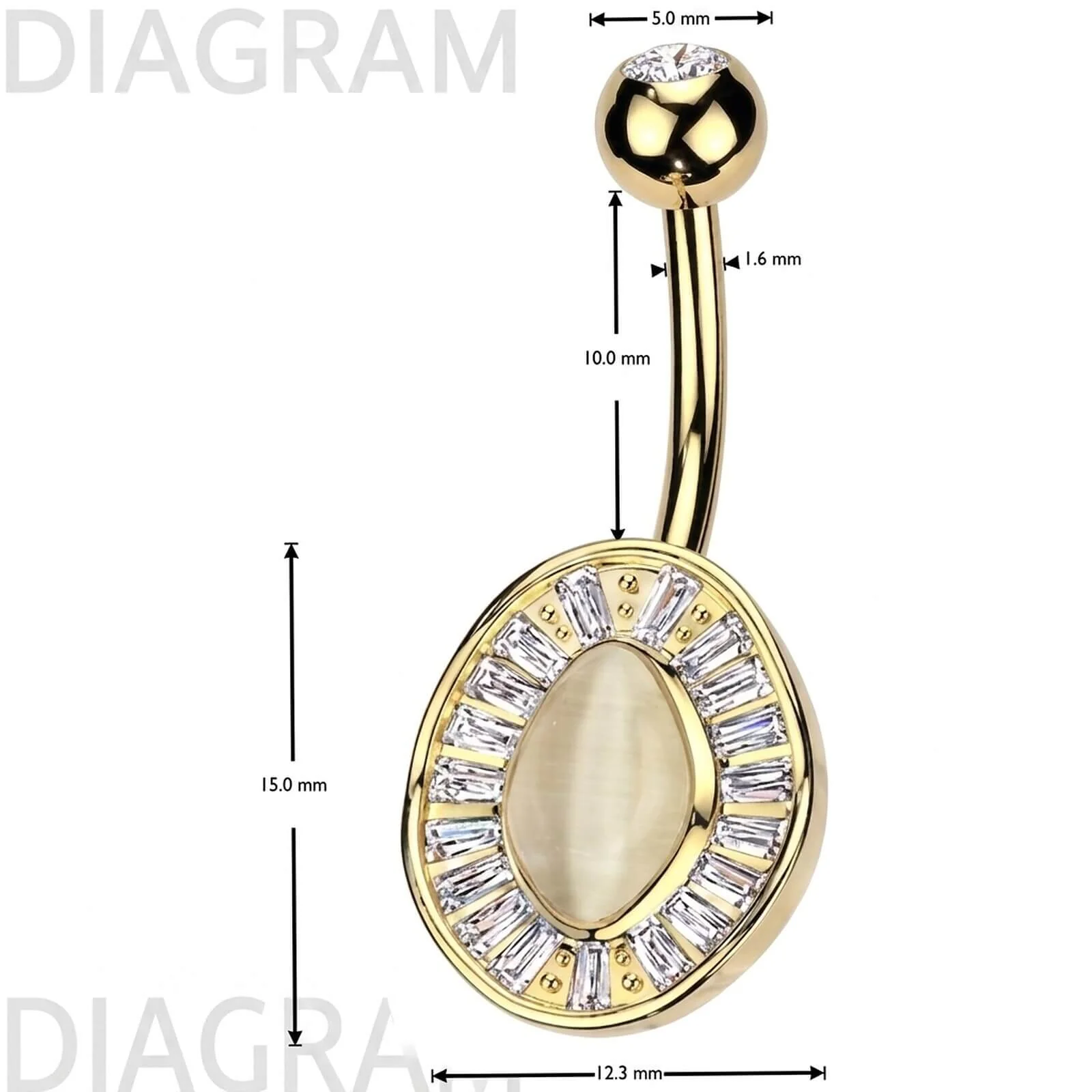 Bauchnabelpiercing Katzenauge Stein Baguette Schliff Zirkonia - Image 4