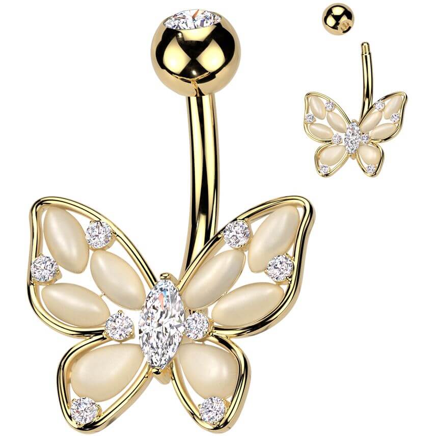 Bauchnabelpiercing Katzenauge Stein Schmetterling Zirkonia - Image 2