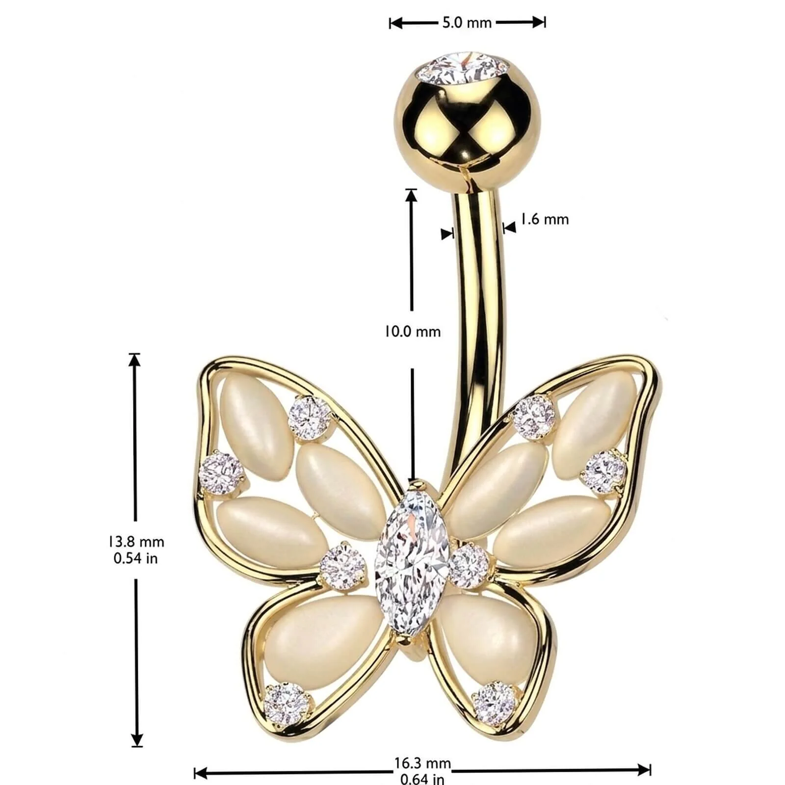 Bauchnabelpiercing Katzenauge Stein Schmetterling Zirkonia - Image 4