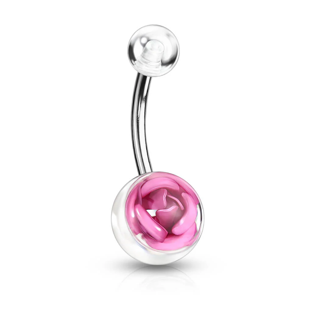 Bauchnabelpiercing Acryl Kugel Rose Silber - Image 4