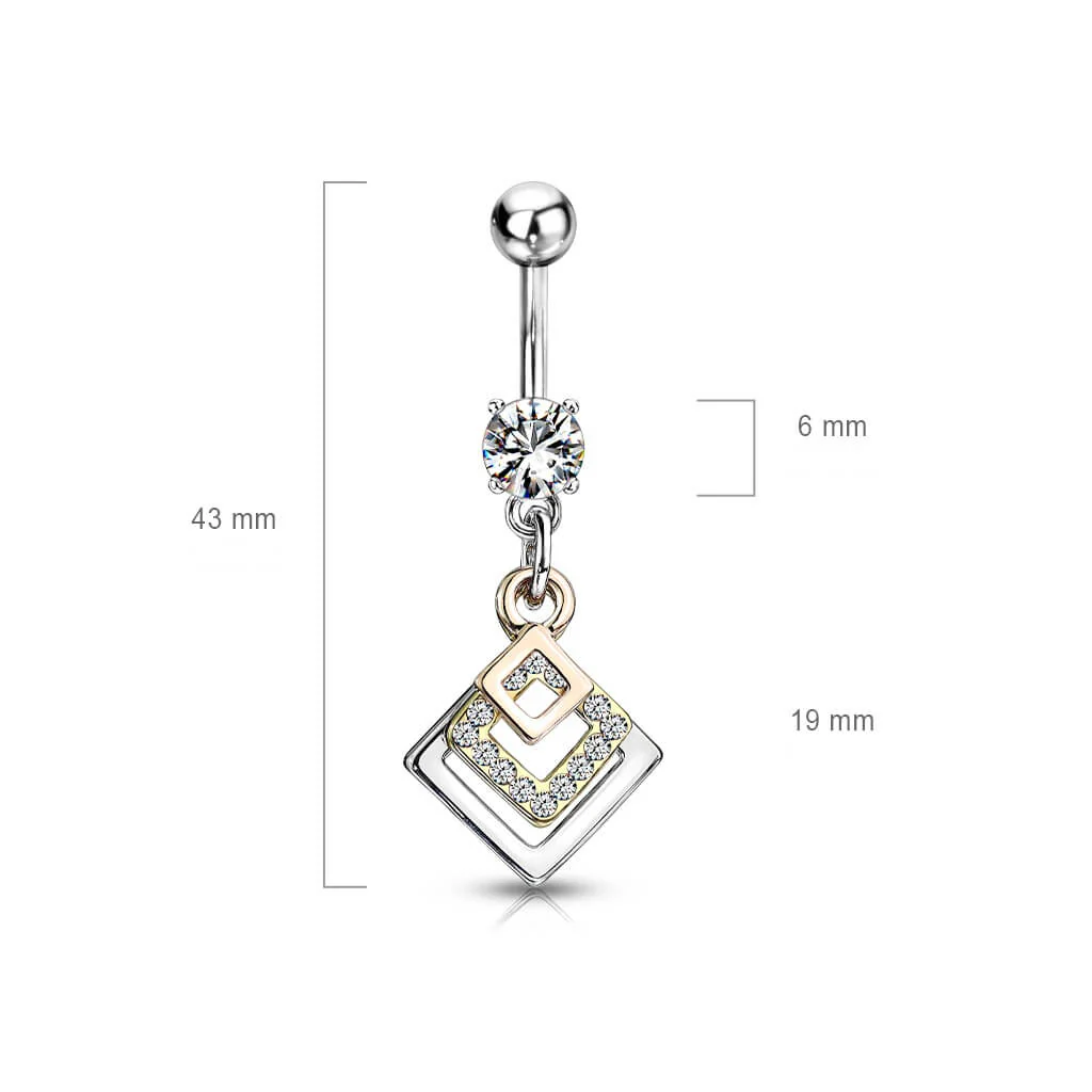 Bauchnabelpiercing Quadrat beweglich Zirkonia Silber - Image 2