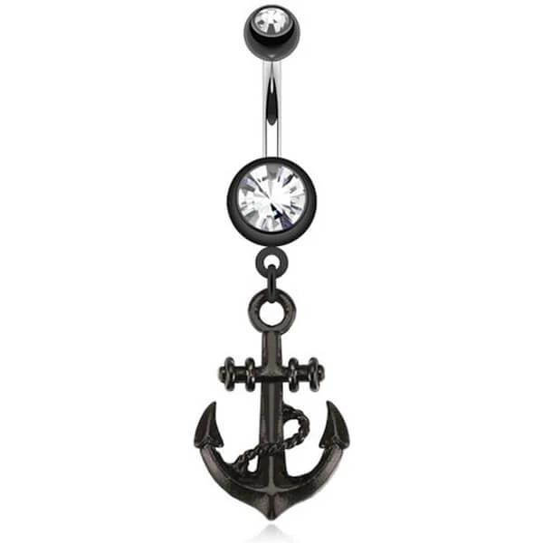 Bauchnabelpiercing Anker beweglich Zirkonia Schwarz PVD - Image 2