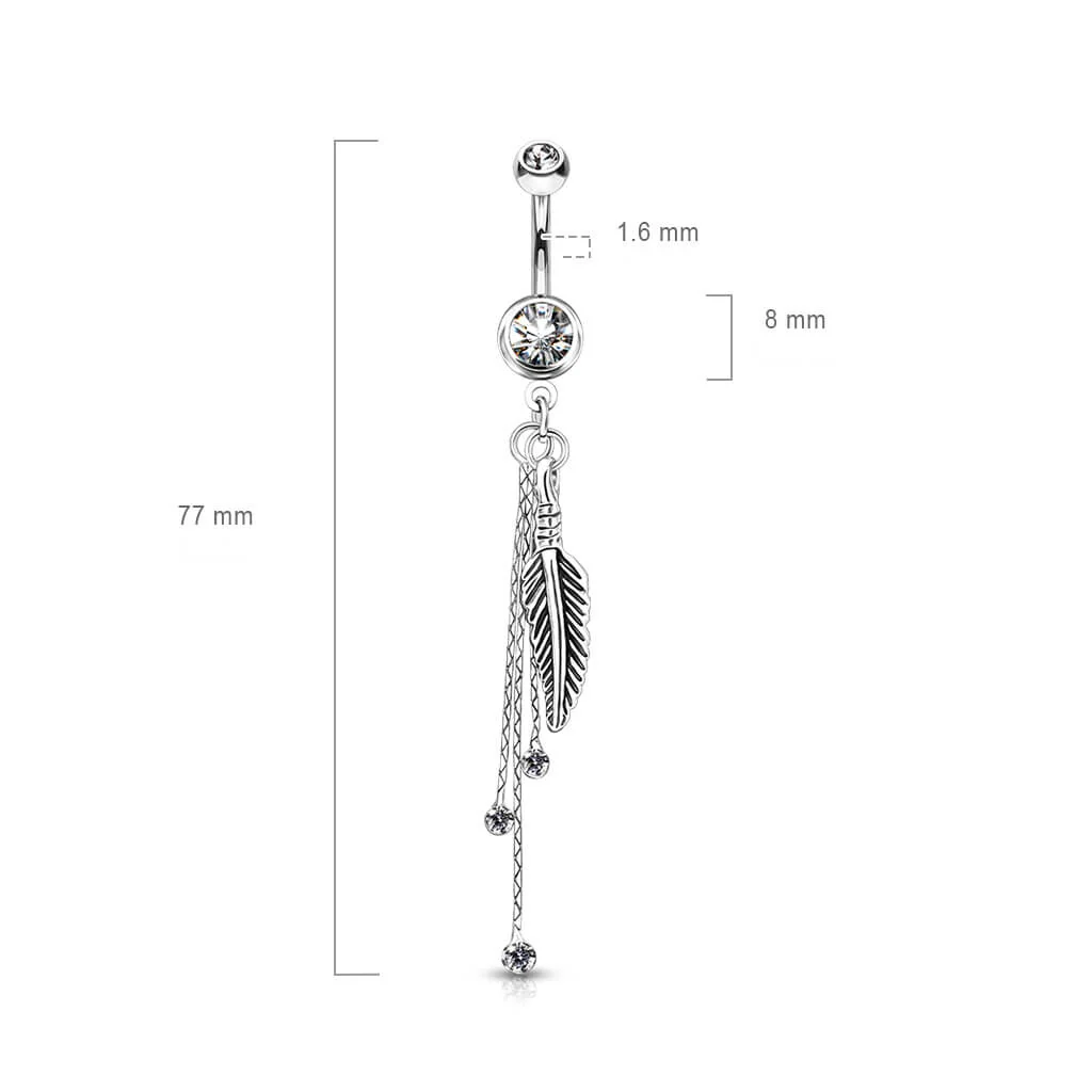 Bauchnabelpiercing Feder beweglich Zirkonia Silber - Image 3