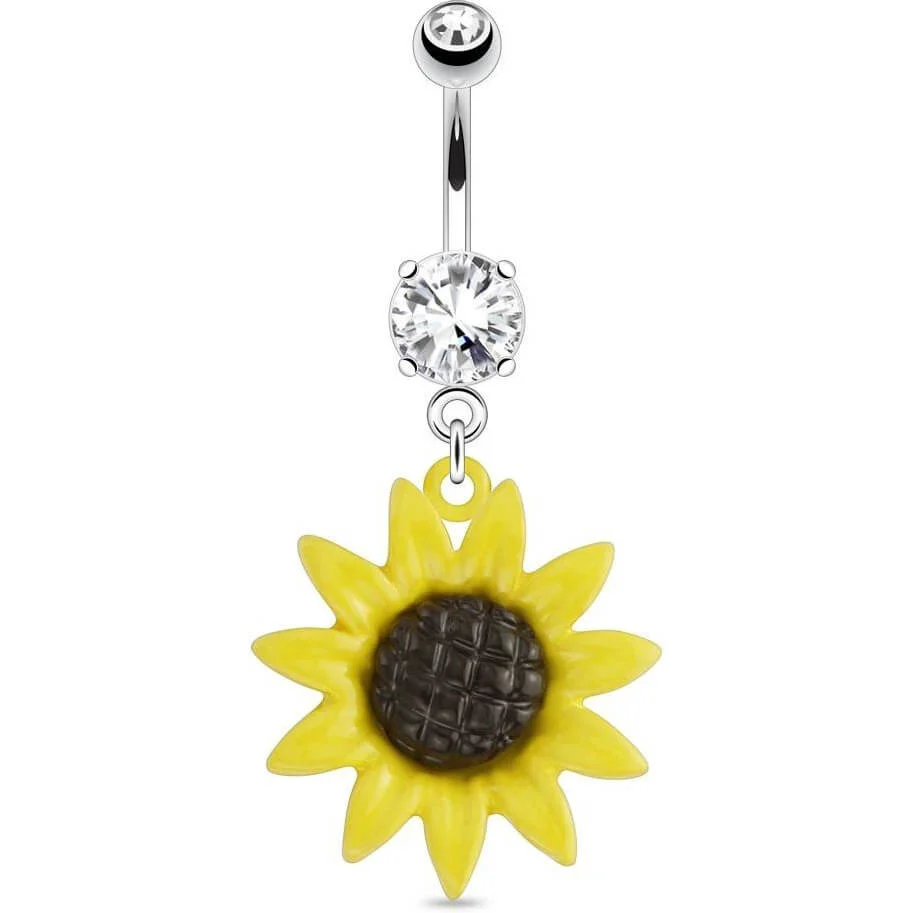 Bauchnabelpiercing Sonnenblume beweglich Zirkonia Silber