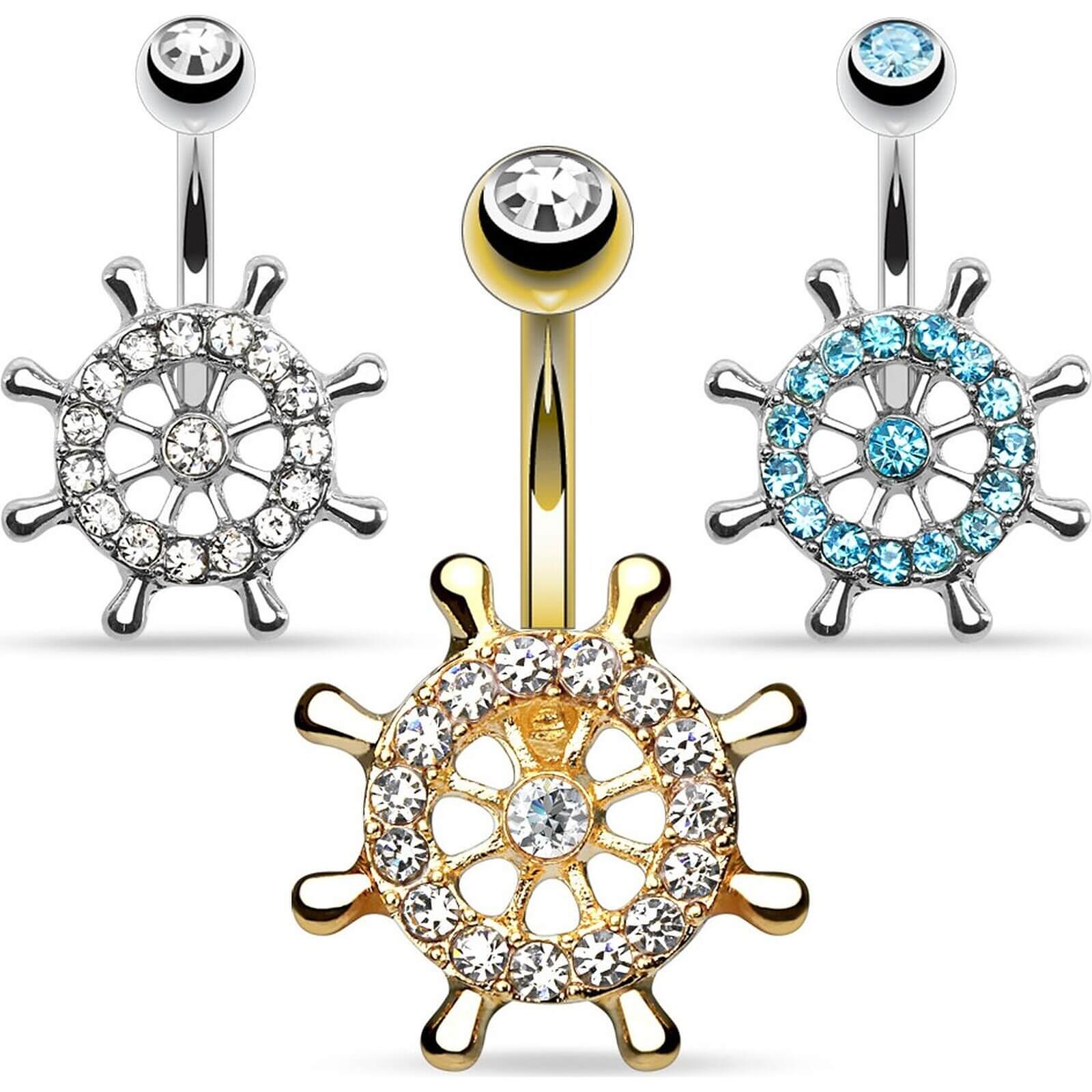 Bauchnabelpiercing Steuerrad Zirkonia Silber