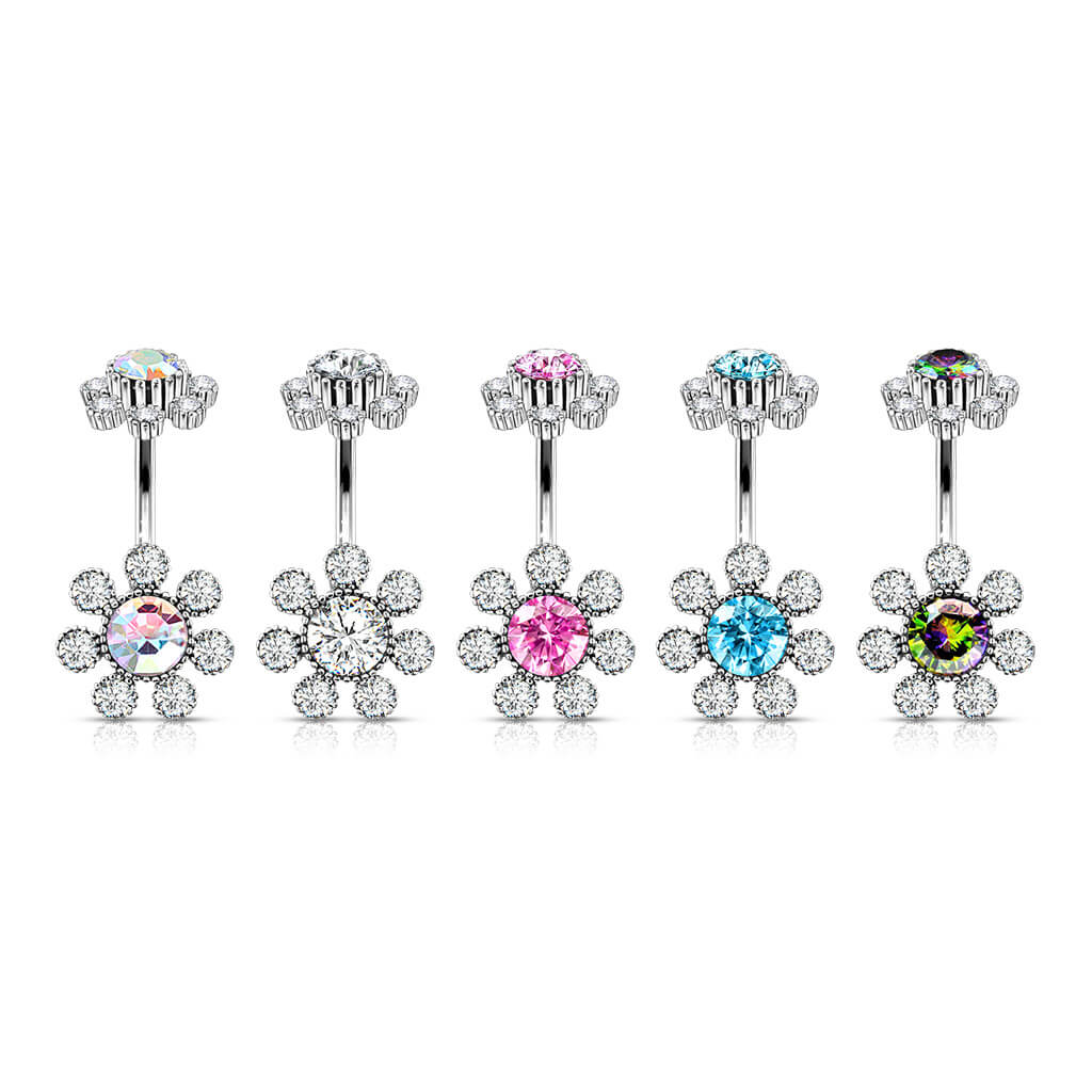 Bauchnabelpiercing Blume Zirkonia Silber Innengewinde - Image 5