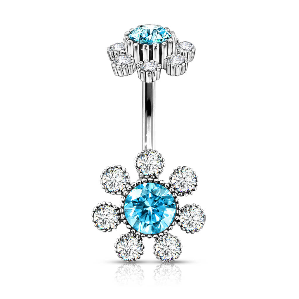 Bauchnabelpiercing Blume Zirkonia Silber Innengewinde - Image 6