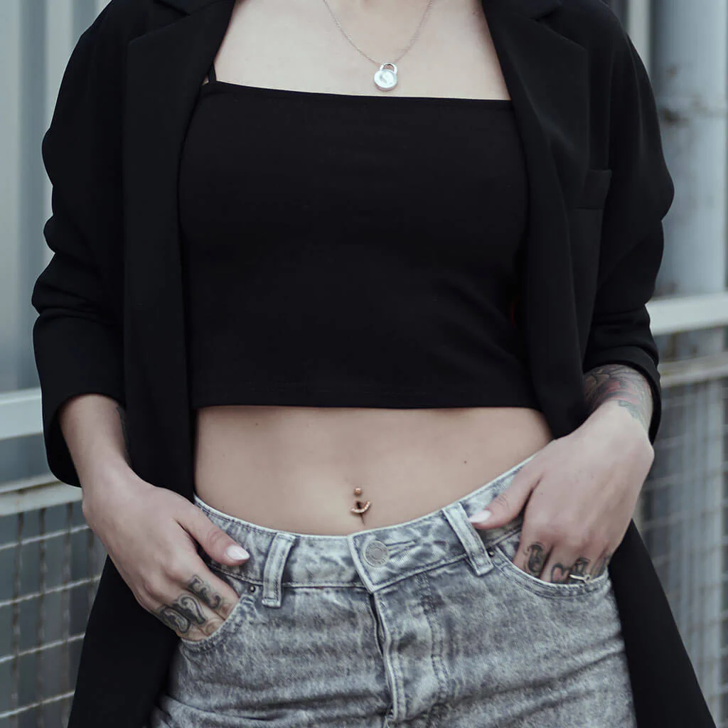 Bauchnabelpiercing Gebogen Zirkonia Innengewinde - Image 6