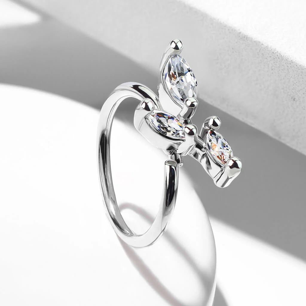 Ring Marquise Schliff 3 Zirkonia Silber Biegbar - Image 4
