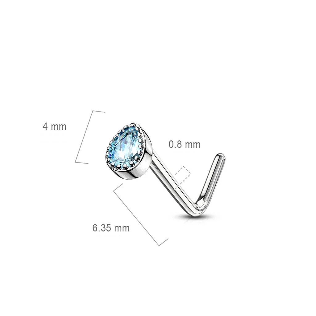 Nasenstecker L-Form Tropfen Zirkonia Silber - Image 3