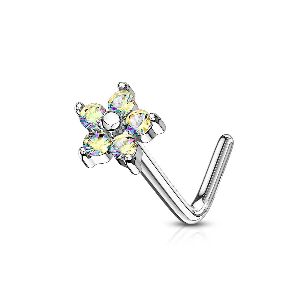 Nasenstecker L-Form Blume Zirkonia - Image 2