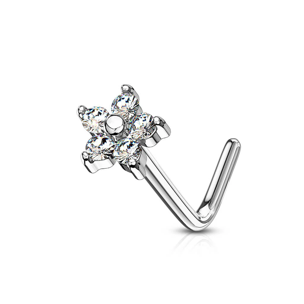 Nasenstecker L-Form Blume Zirkonia - Image 3
