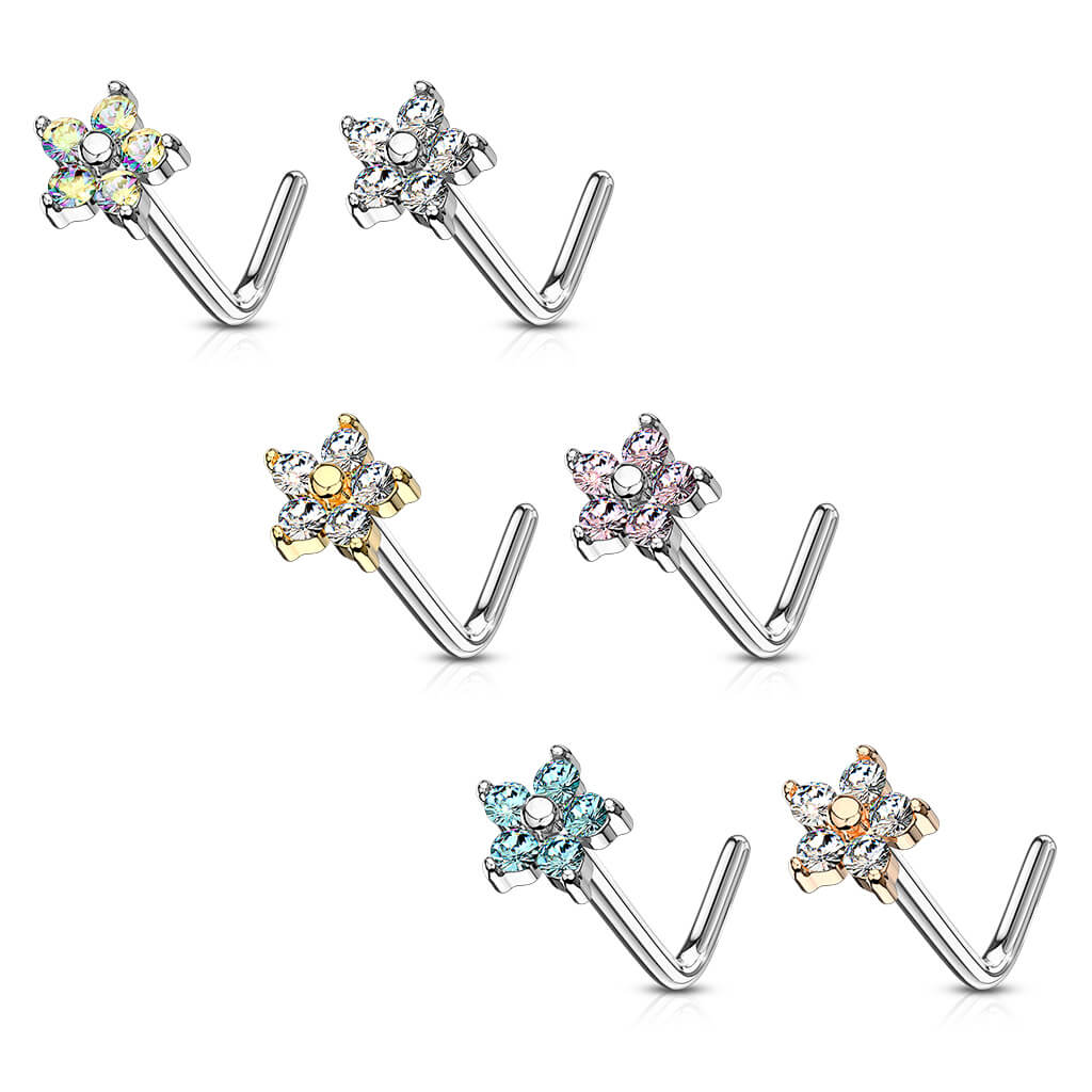 Nasenstecker L-Form Blume Zirkonia - Image 4