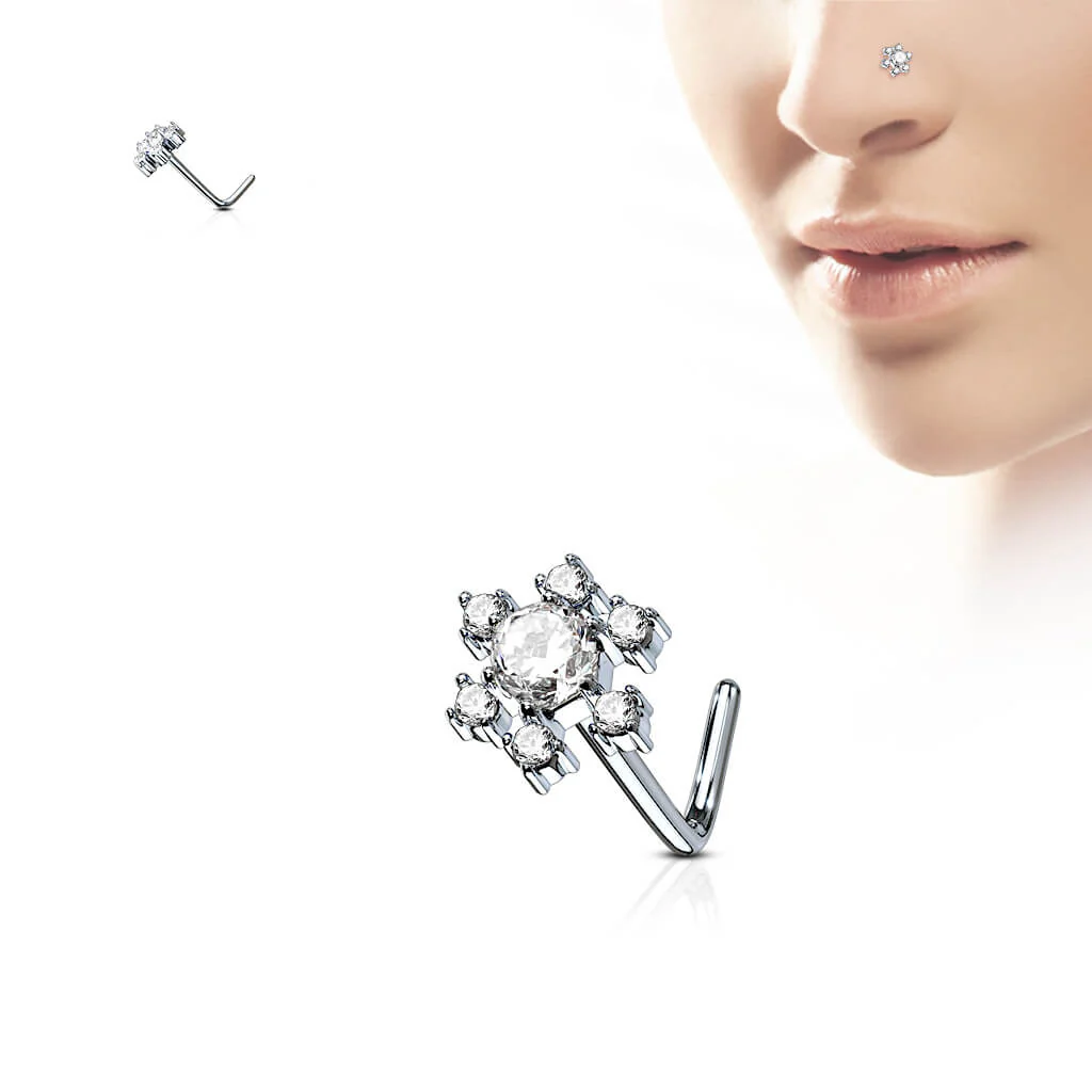Nasenstecker L-Form Blume Zirkonia - Image 2