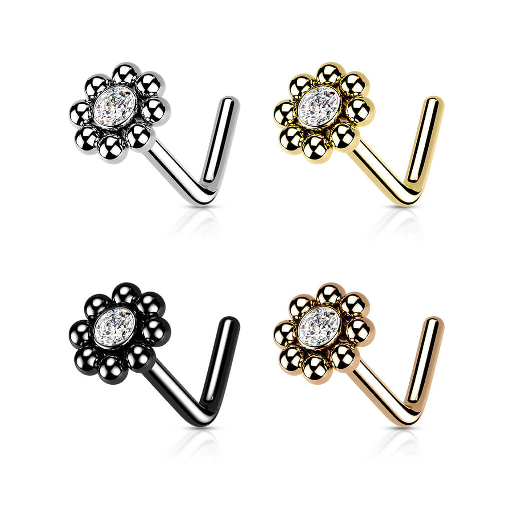 Nasenstecker L-Form Blume Zirkonia - Image 2