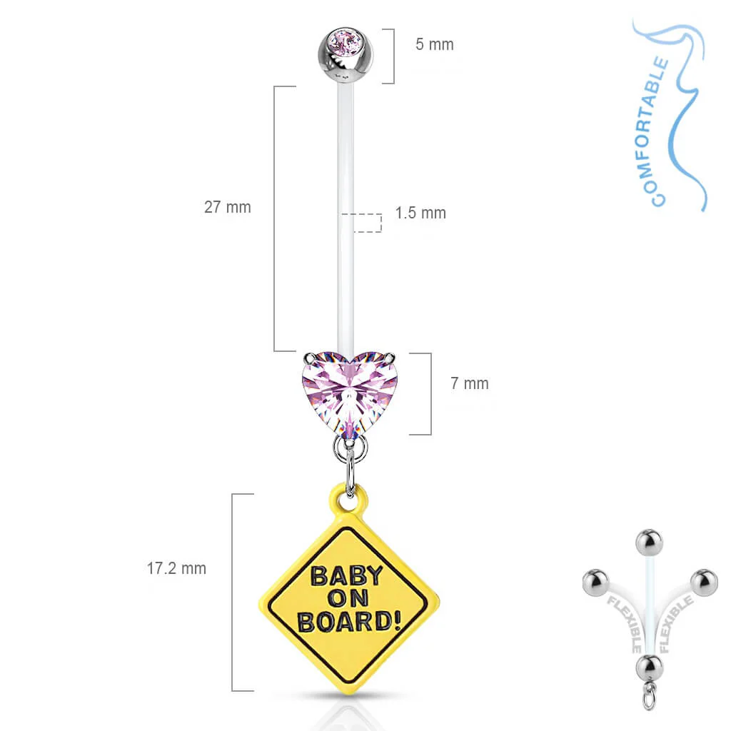 Bauchnabelpiercing BABY ON BORD beweglich Herz Zirkonia - Image 3