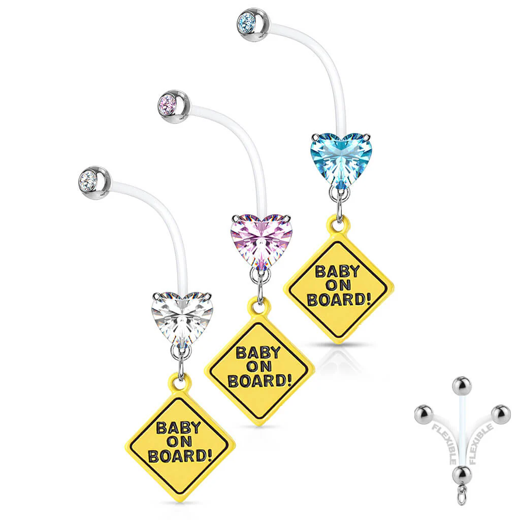 Bauchnabelpiercing BABY ON BORD beweglich Herz Zirkonia - Image 5
