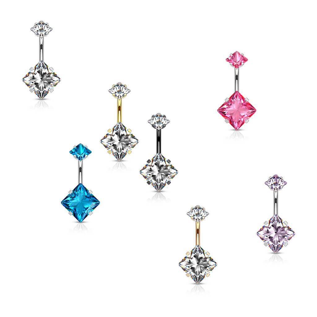 Bauchnabelpiercing Quadrat Zirkonia Innengewinde - Image 6