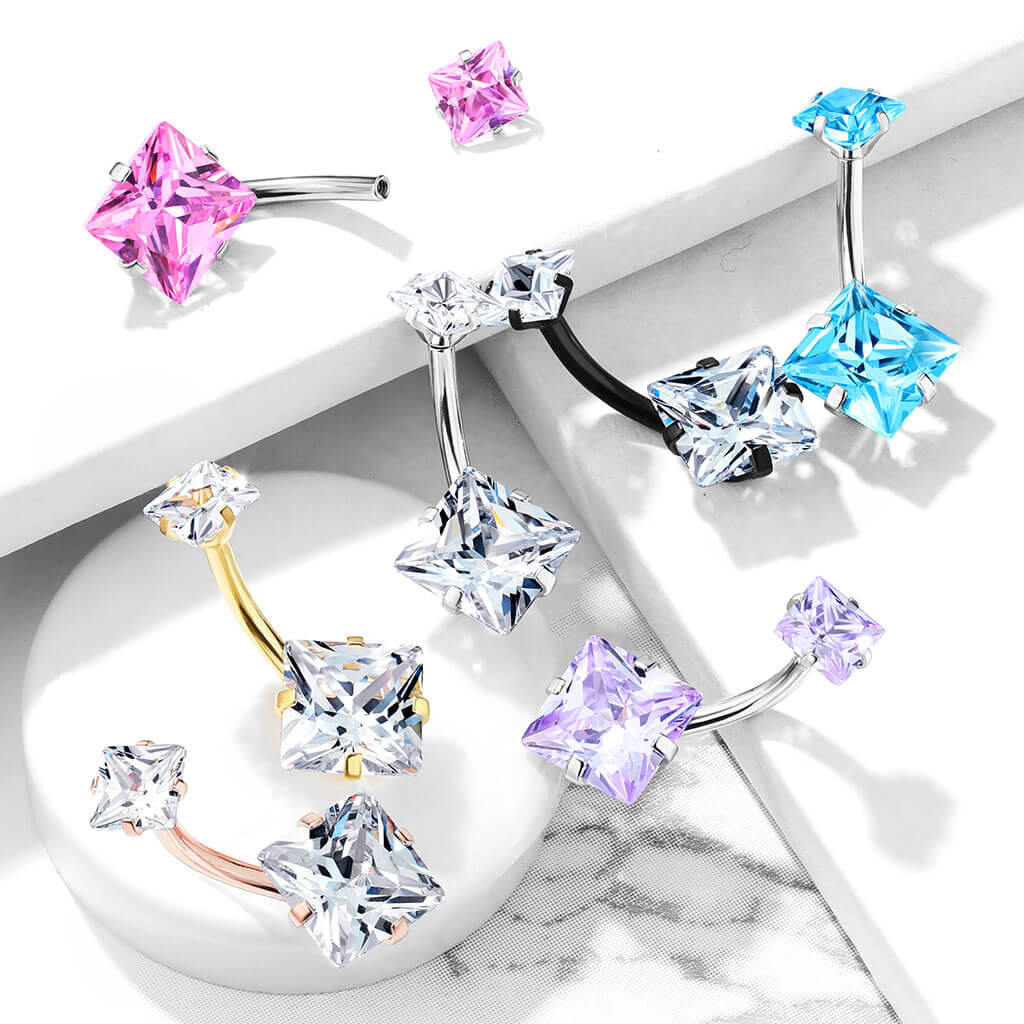 Bauchnabelpiercing Quadrat Zirkonia Innengewinde - Image 9