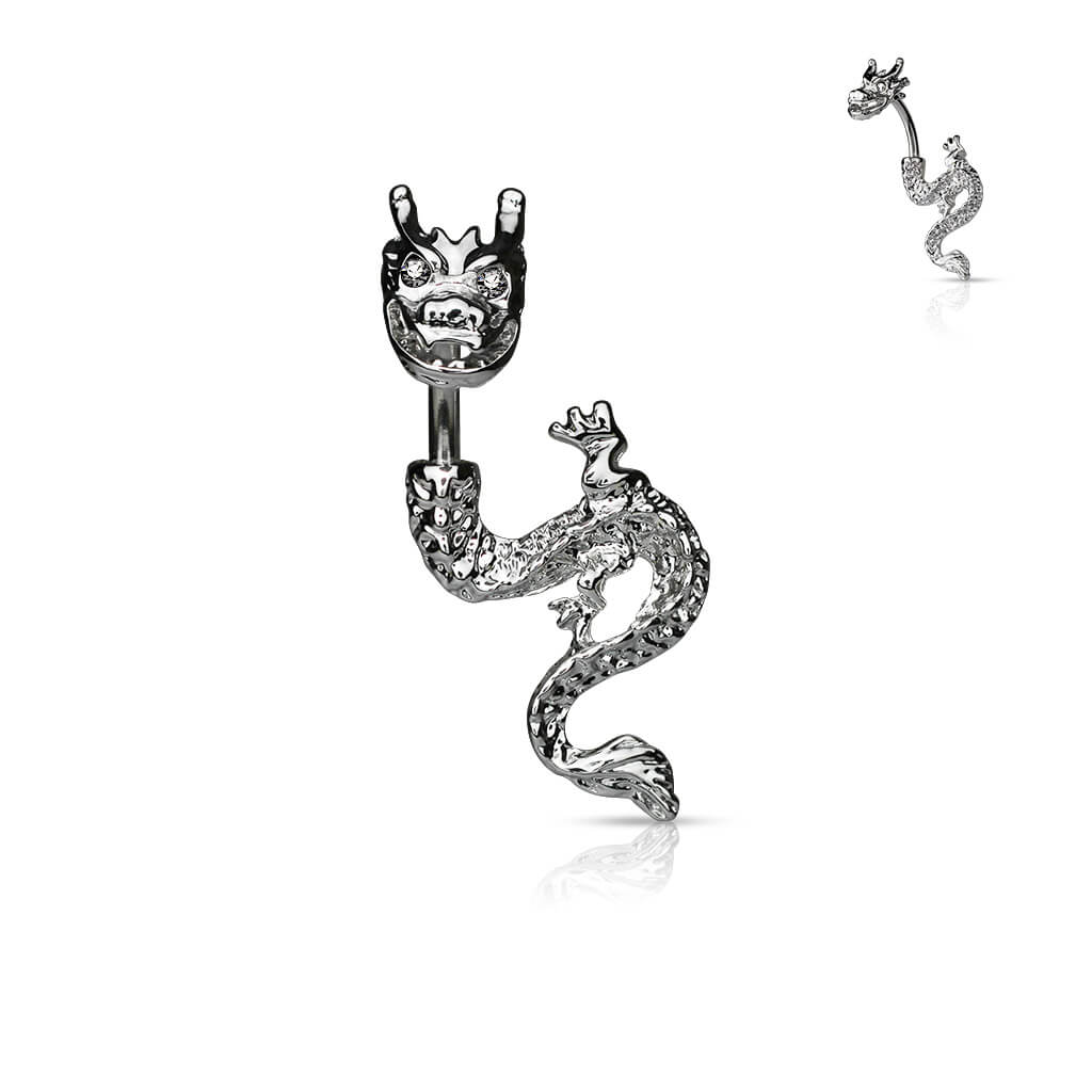 Bauchnabelpiercing Drache Zirkonia Silber - Image 3