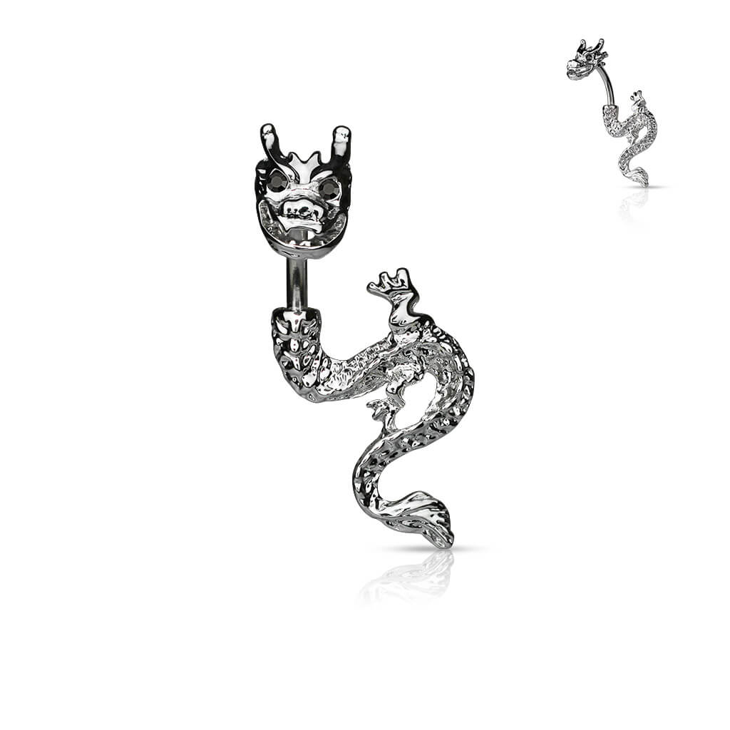 Bauchnabelpiercing Drache Zirkonia Silber - Image 4