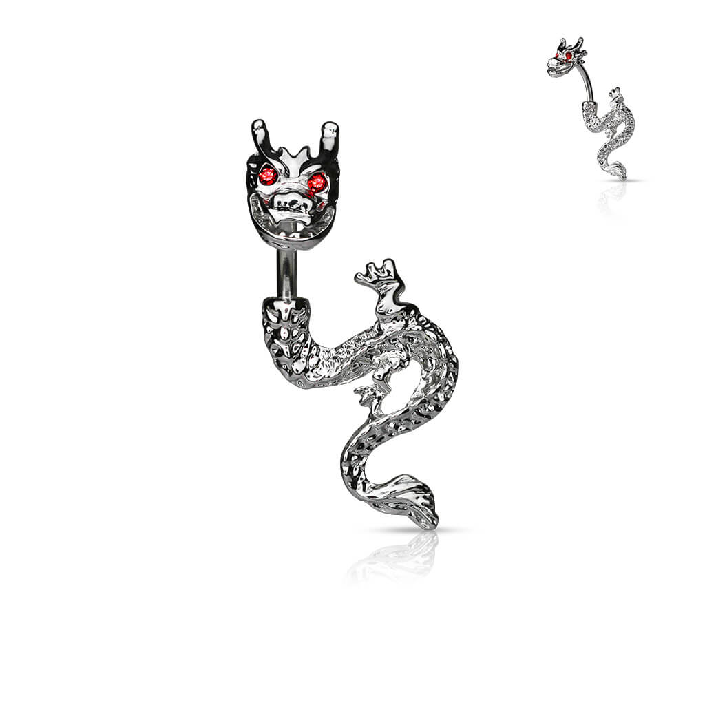Bauchnabelpiercing Drache Zirkonia Silber - Image 5