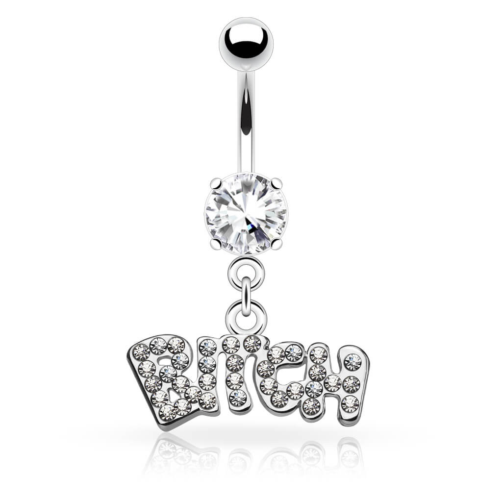 Bauchnabelpiercing BITCH beweglich Zirkonia Silber - Image 2