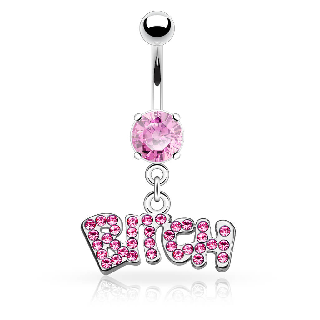 Bauchnabelpiercing BITCH beweglich Zirkonia Silber - Image 3
