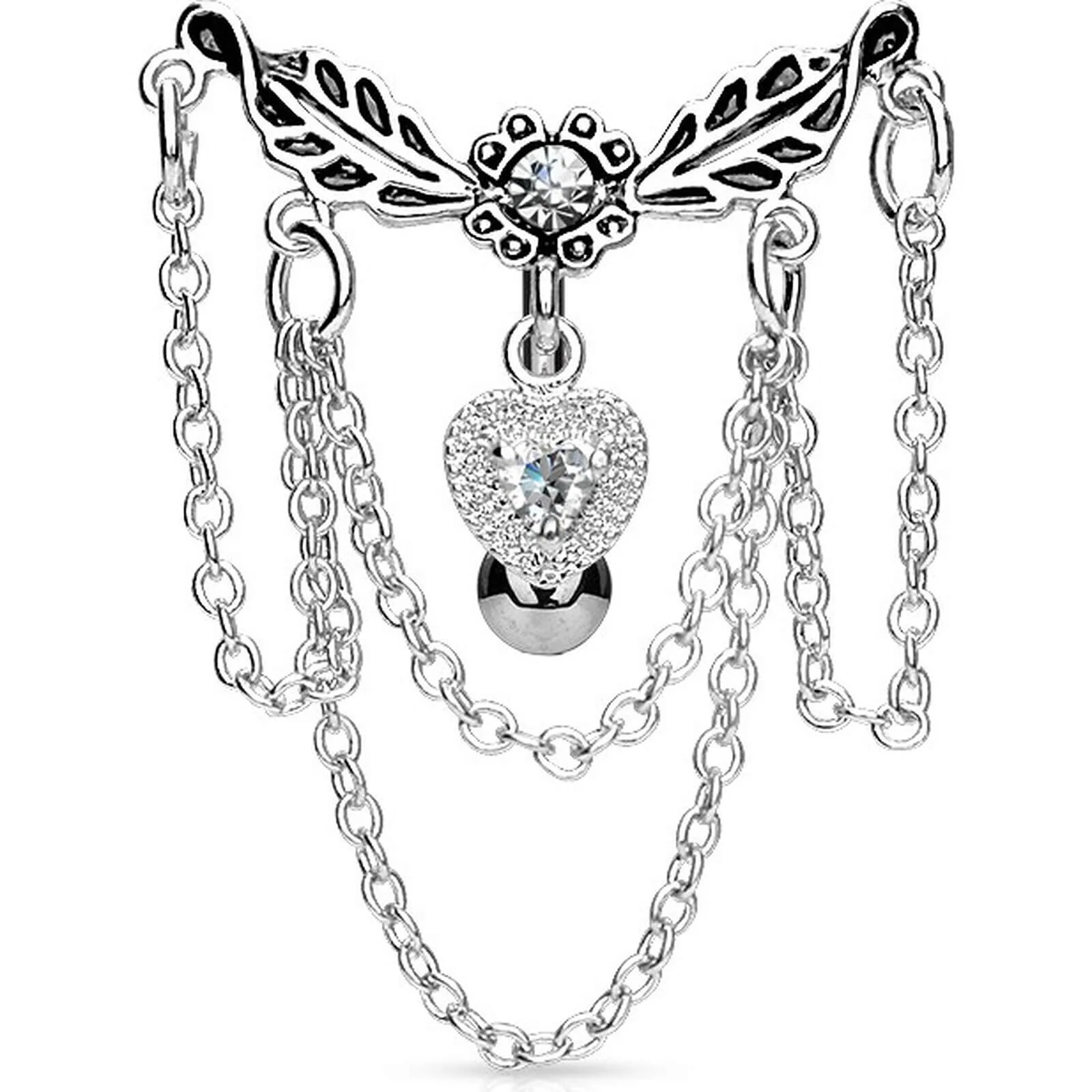 Bauchnabelpiercing Top Down Blätter Ketten Zirkonia Silber