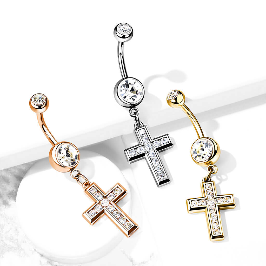 Bauchnabelpiercing Kreuz beweglich Zirkonia - Image 7