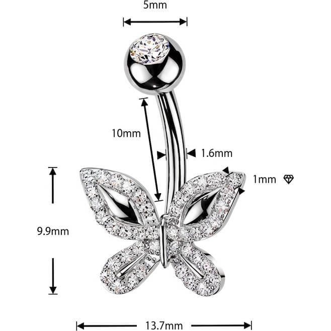Bauchnabelpiercing Pavé Zirkonia umrandeter Schmetterling - Image 2