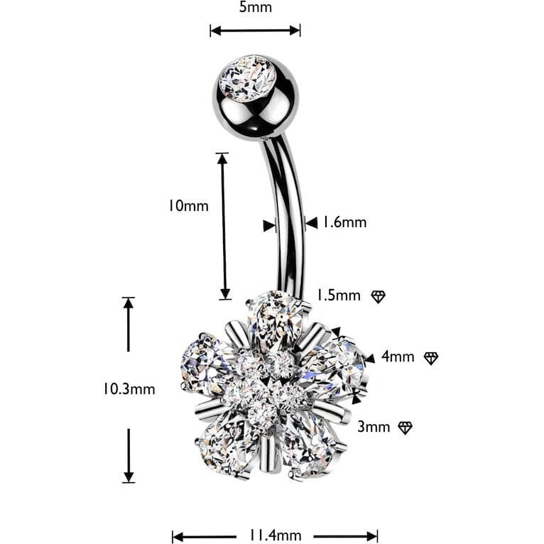 Bauchnabelpiercing Tropfen Zirkonia Blume - Image 2
