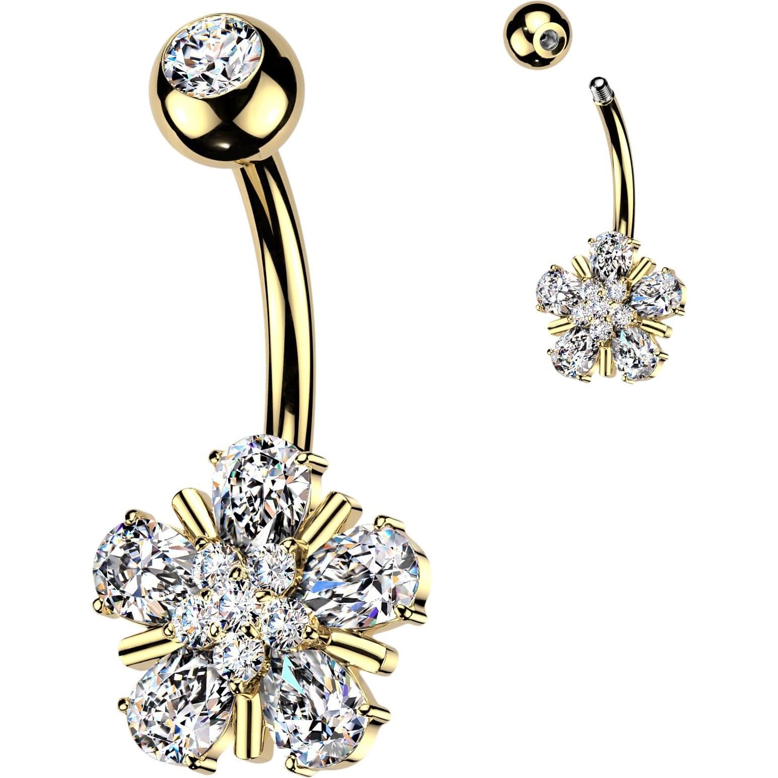 Bauchnabelpiercing Tropfen Zirkonia Blume - Image 3