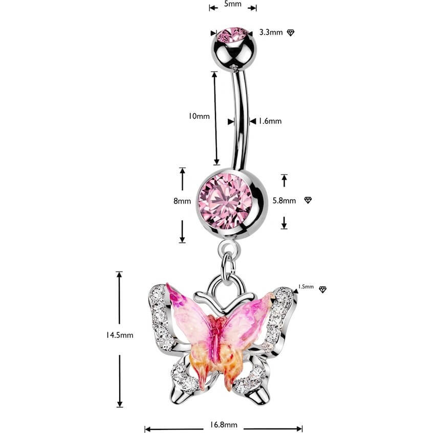 Bauchnabelpiercing Hänger Emaille Zirkonia Schmetterling - Image 2