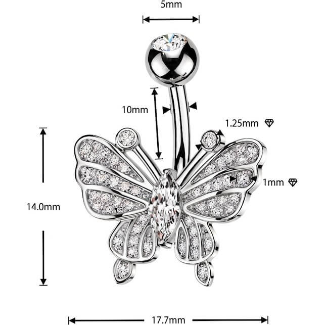 Bauchnabelpiercing Pavé Marquise Zirkonia Schmetterling - Image 2