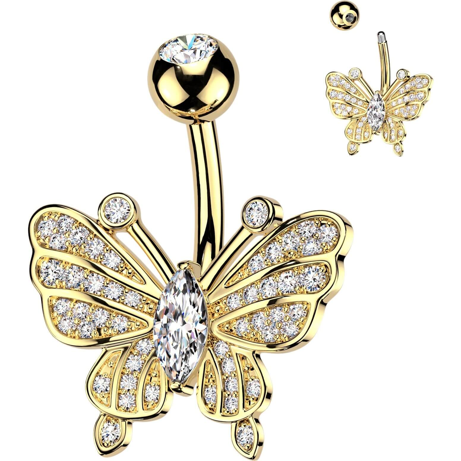 Bauchnabelpiercing Pavé Marquise Zirkonia Schmetterling - Image 3