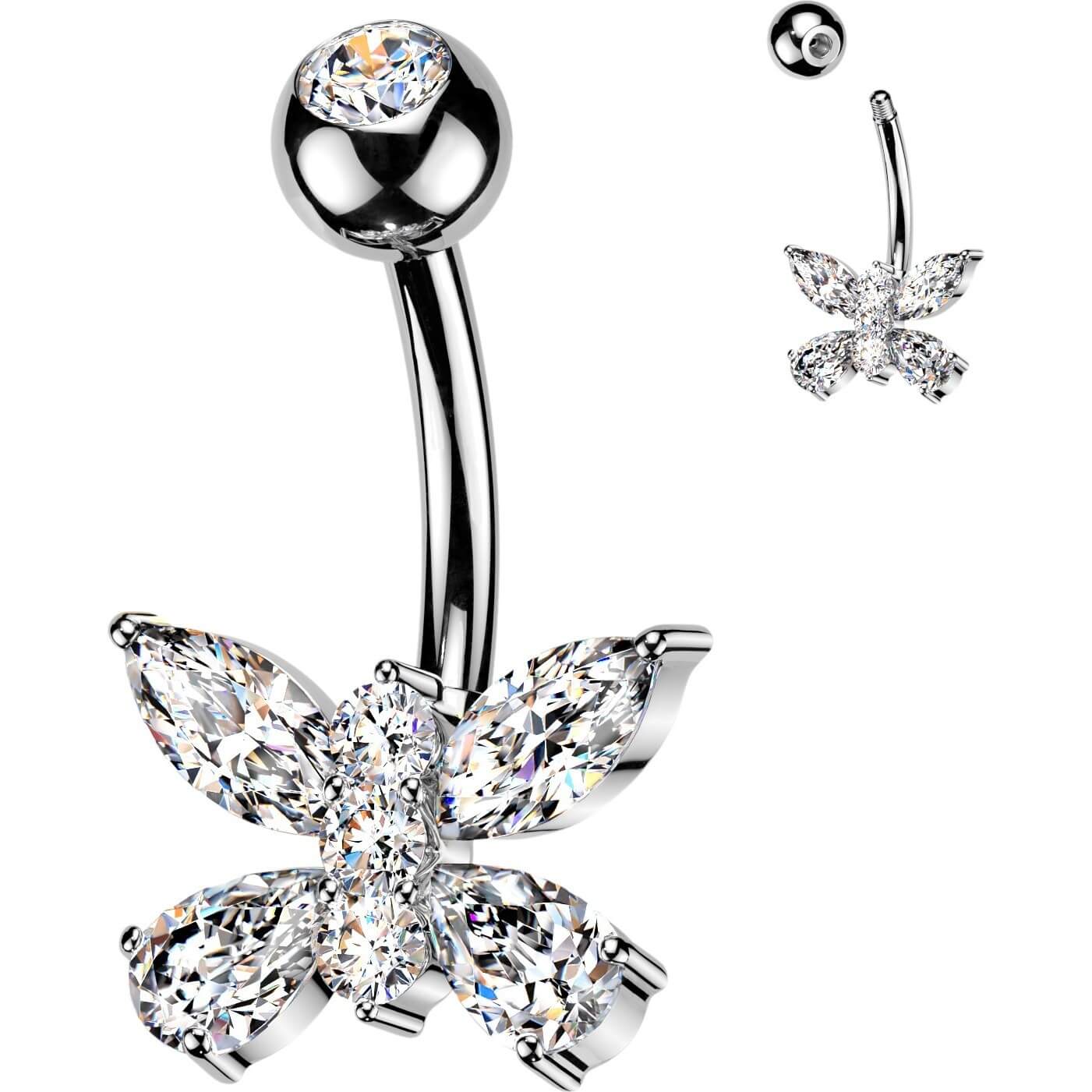Bauchnabelpiercing Schmetterling Marquise Tropfen Zirkonia Flügel