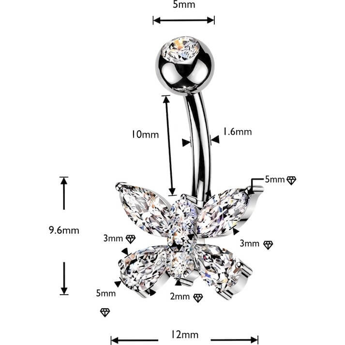Bauchnabelpiercing Schmetterling Marquise Tropfen Zirkonia Flügel - Image 2