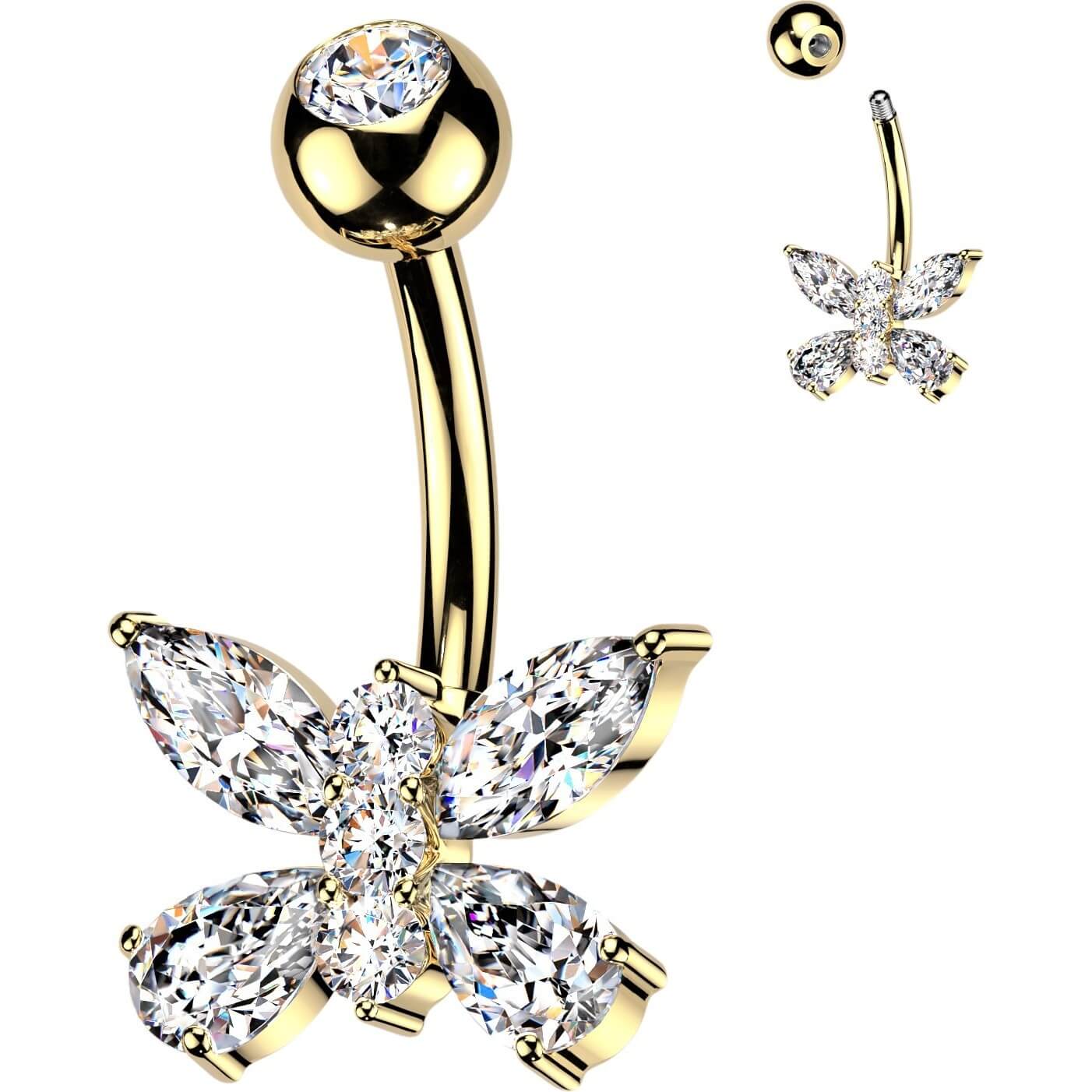 Bauchnabelpiercing Schmetterling Marquise Tropfen Zirkonia Flügel - Image 3