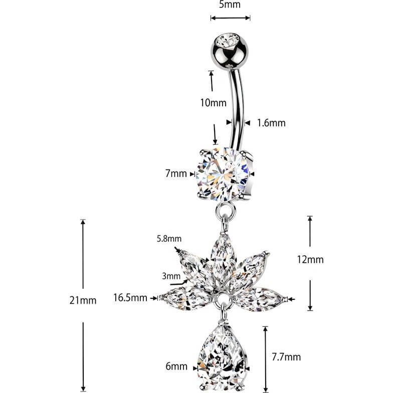 Bauchnabelpiercing Marquise Zirkonia Fächer Tropfen Anhänger - Image 2