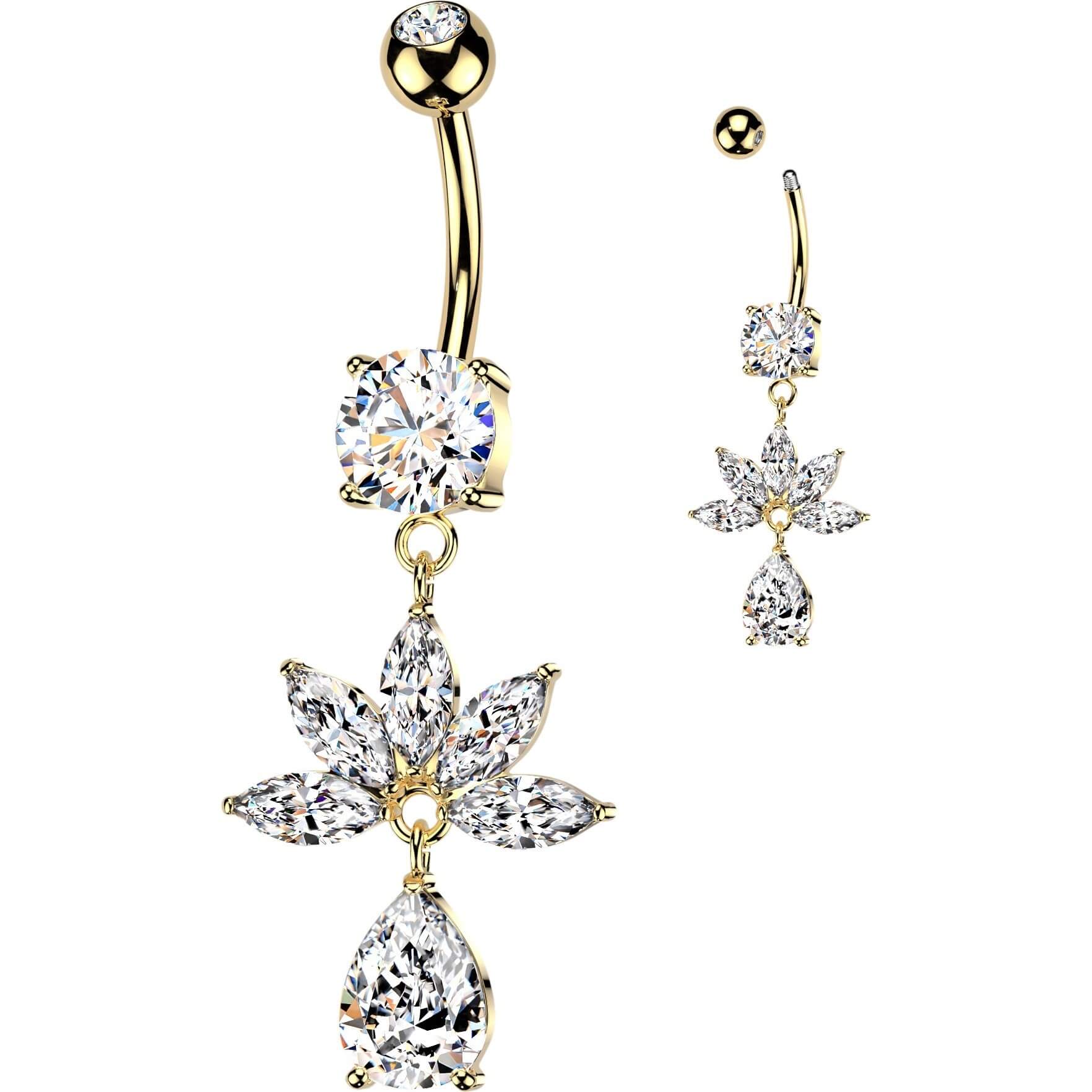 Bauchnabelpiercing Marquise Zirkonia Fächer Tropfen Anhänger - Image 3