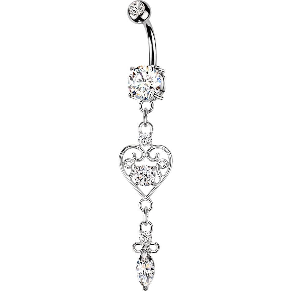 Bauchnabelpiercing Filigran Zirkonia Herz Marquise Anhänger
