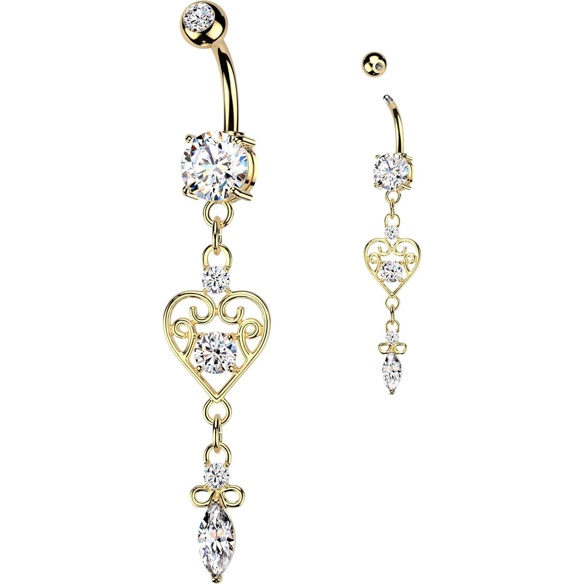 Bauchnabelpiercing Filigran Zirkonia Herz Marquise Anhänger - Image 3