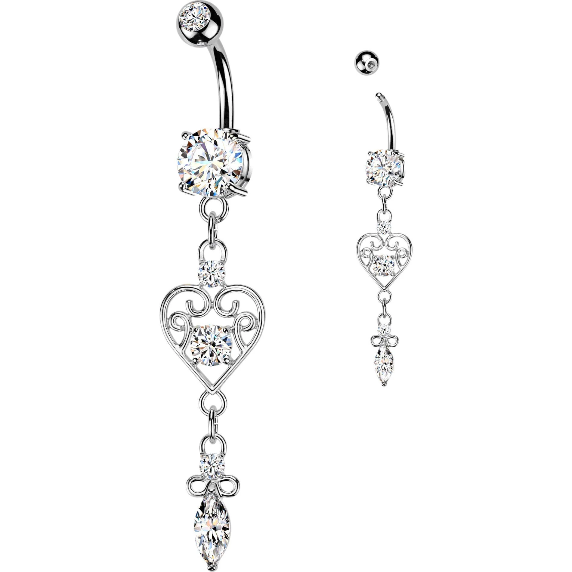 Bauchnabelpiercing Filigran Zirkonia Herz Marquise Anhänger - Image 4