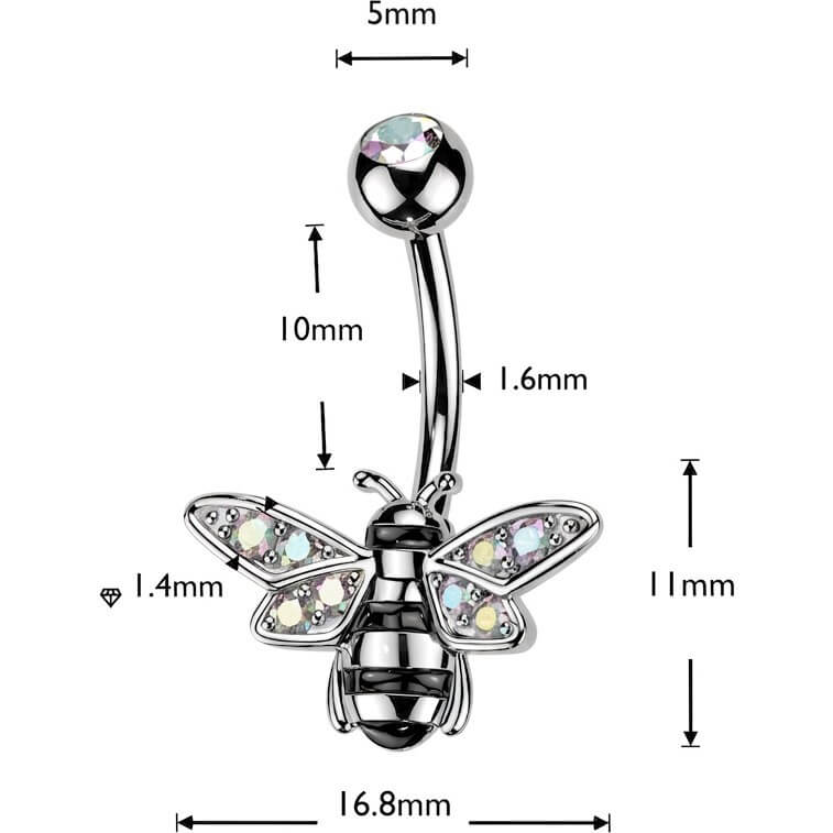 Bauchnabelpiercing Biene Pavé Aurora Borealis Zirkonia Flügel - Image 2