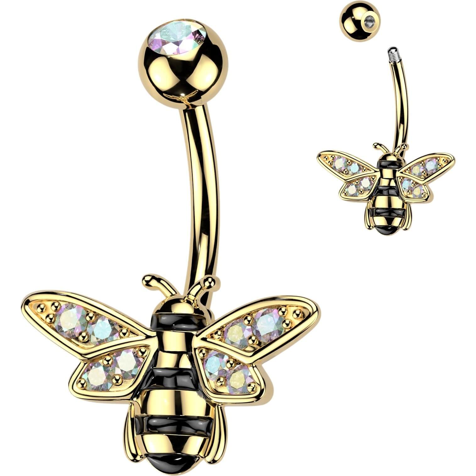 Bauchnabelpiercing Biene Pavé Aurora Borealis Zirkonia Flügel - Image 3