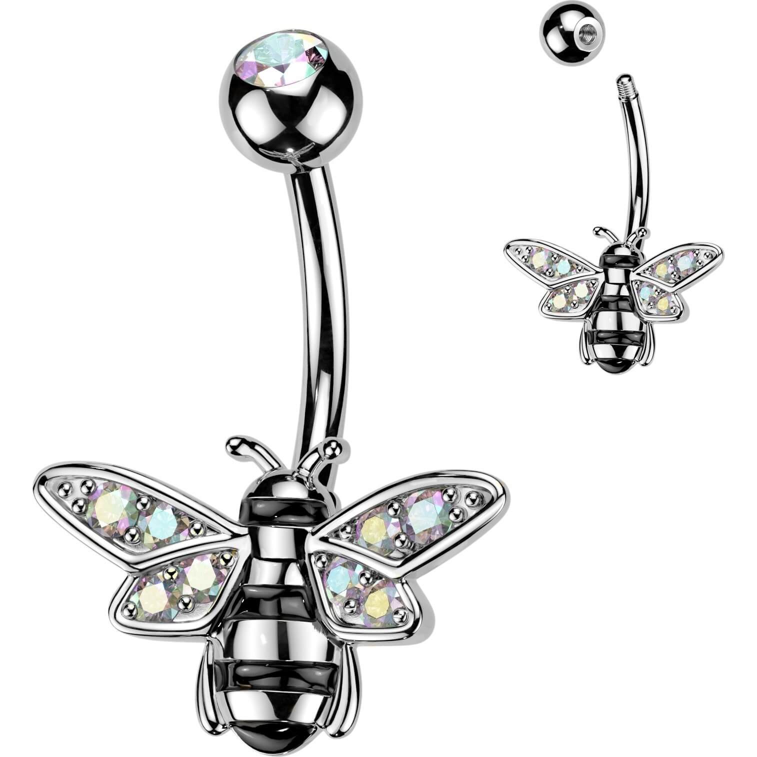 Bauchnabelpiercing Biene Pavé Aurora Borealis Zirkonia Flügel - Image 4