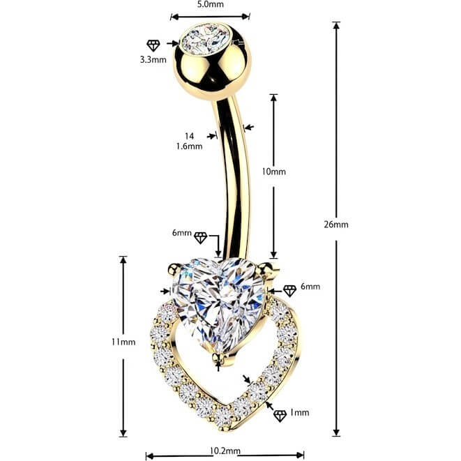 Bauchnabelpiercing Krappenfassung und Pavé Zirkonia Herz - Image 2