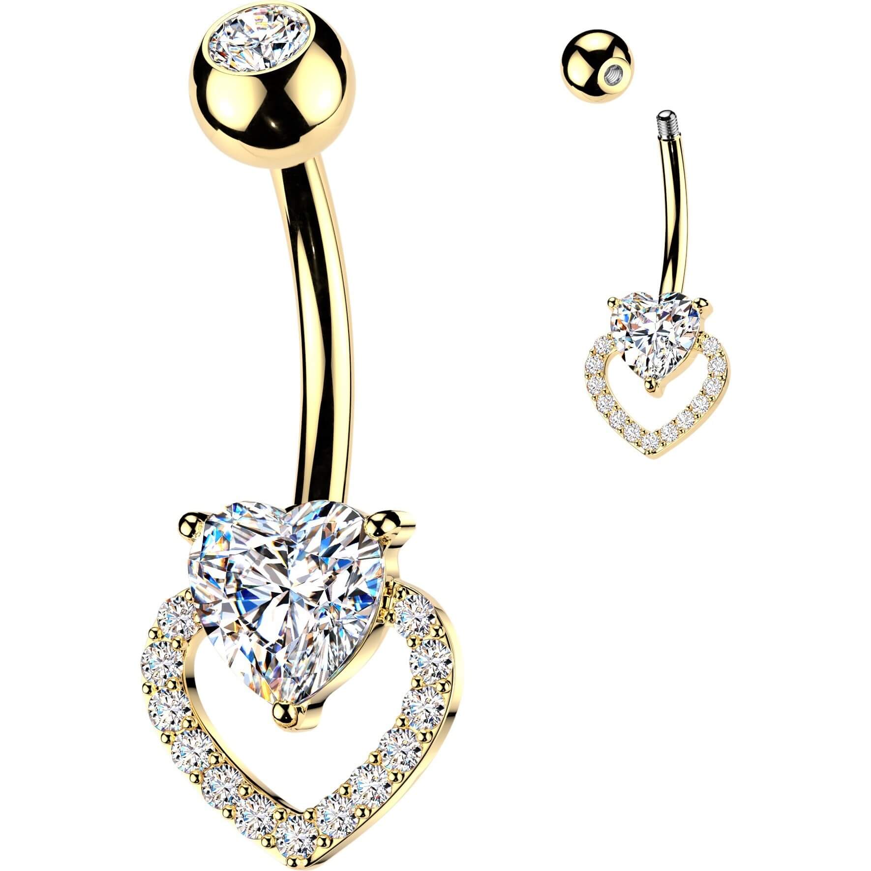 Bauchnabelpiercing Krappenfassung und Pavé Zirkonia Herz - Image 3